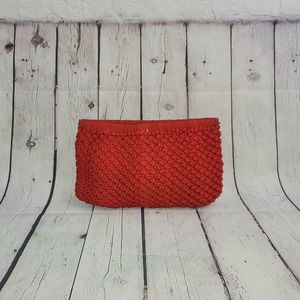 Boutique Weave Knit Red Clutch Compartment Purse Bag